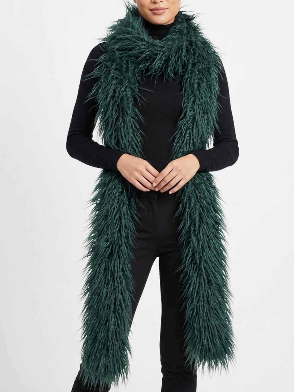 Handmade Dark Green Long Shaggy Vibrant Mohair Scarves Faux Fur Scarf